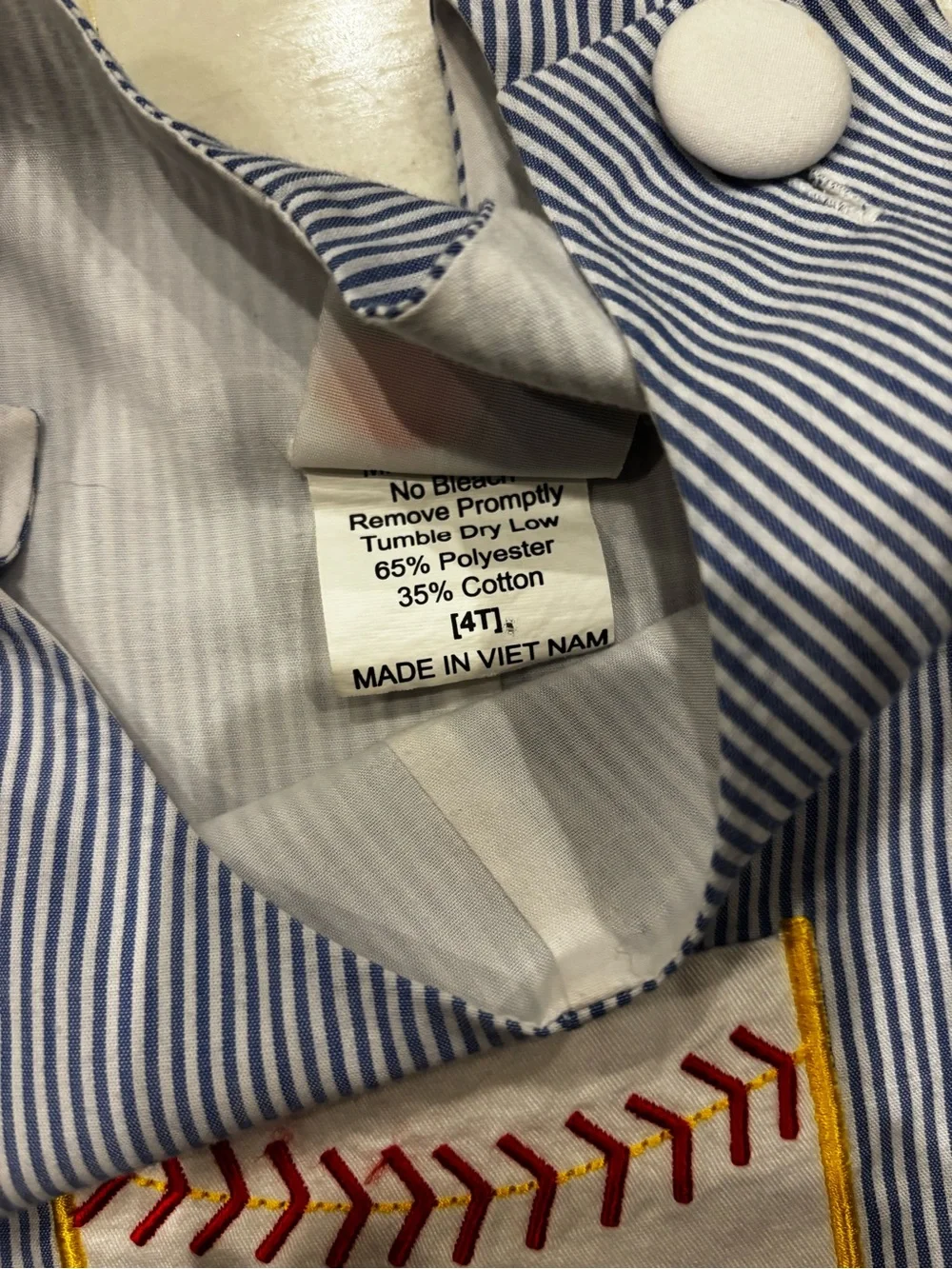 Blue & White Pinstripe Baby Romper Smock ⚾️ with Baseball Patch ⚾️